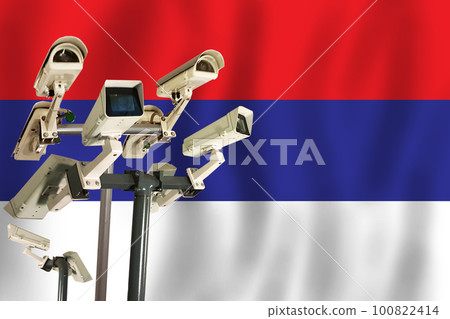 Serbian CCTV camera on the flag of Serbia Surveillance Serbian CCTV camera on the flag of Serbia Surveillance 100822414