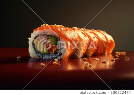 Gunkan Maki Sushi of fish salmon, scallop, perch, eel, shrimp and