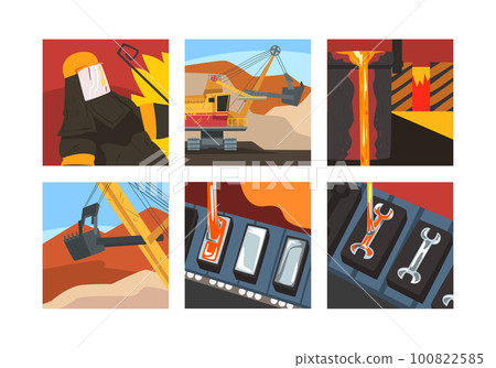 Metallurgical Industry and Metal Melting with Steel and Alloys Production Scene Vector Set Metallurgical Industry and Metal Melting with Steel and Alloys Production Scene Vector Set 100822585