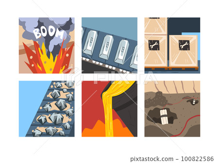 Metallurgical Industry and Metal Melting with Steel and Alloys Production Scene Vector Set 100822586
