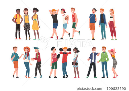 Happy Teenagers Friends Talking Standing Together Vector Set Happy Teenagers Friends Talking Standing Together Vector Set 100822590