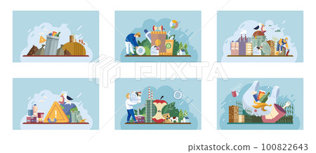 Metaphor waste pollution. Different types of garbage and waste 100822643