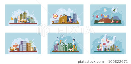 Metaphor waste pollution. Different types of garbage and waste 100822671