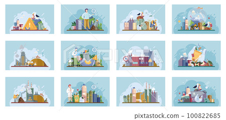 Metaphor waste pollution. Different types of garbage and waste 100822685