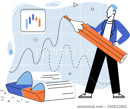 Stock market manipulation. Characters analyzing stock market data to control financial graphic chart Stock market manipulation. Characters analyzing stock market data to control financial graphic chart 100822802