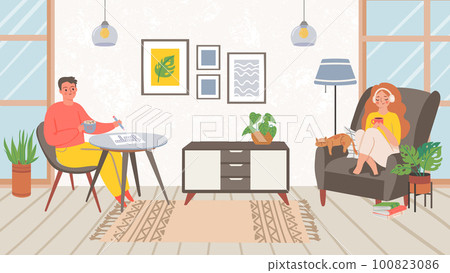 People at homes, spend weekend do hobby People at homes, spend weekend do hobby 100823086
