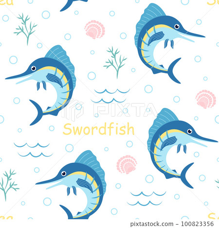 cartoon seamless pattern with swordfish, vector illustration 100823356