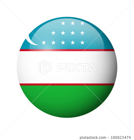 Uzbekistan flag - glossy circle badge. Vector icon. Uzbekistan flag - glossy circle badge. Vector icon. 100823474