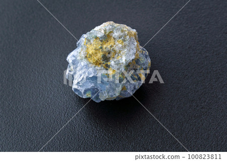 Blue Crystal Mineral Stone. Abstract technological. The mineral Celestine, black backround Blue Crystal Mineral Stone. Abstract technological. The mineral Celestine, black backround 100823811