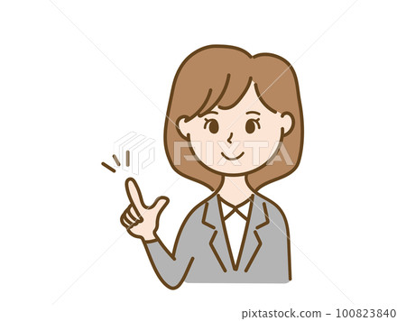 This is the point! Female office worker in a suit explaining with a smile _ inspiration idea _ color 100823840