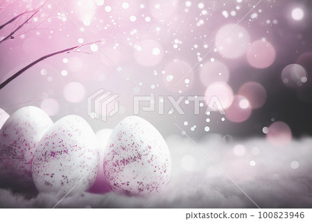 Festive Vibrantly Colored and Intricately Decorated Easter Eggs against a Soft and Vibrant Bokeh Background, Capturing the Joyful and Celebratory Essence of the Easter Season 100823946