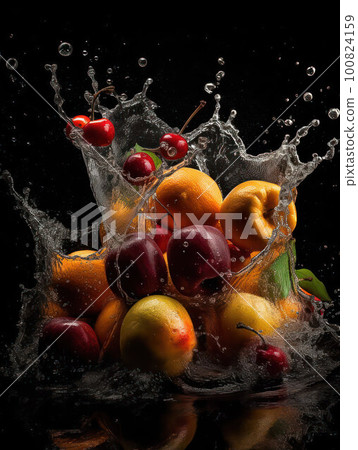 splash of fruit input on a dark...-插圖素材 [100824159] - PIXTA圖庫