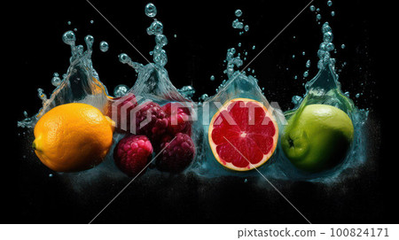 splash of fruit input on a dark... - Stock Illustration [100824171] - PIXTA