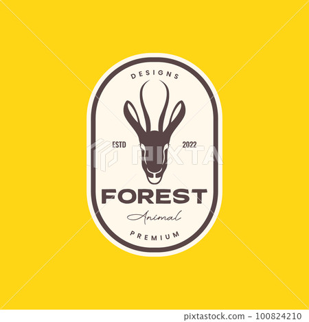 animal savanna wildlife herbivore head deer impala male horned fast run badge vintage logo design vector 100824210