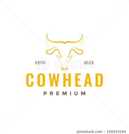 animal livestock cattle head skull cow horned line hipster colored logo design vector 100824284