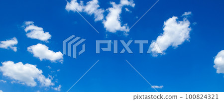 Blue sky with beautiful clouds. Wide photo. 100824321