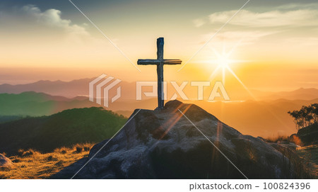 The cross of God in the rays of the sun. Generative AI 100824396