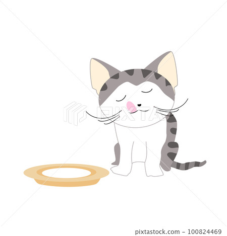 Cute kitten and a plate of ar milk on an isolated background Cute kitten and a plate of ar milk on an isolated background 100824469