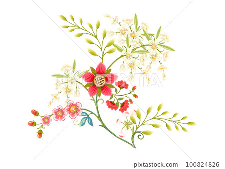 Fantasy flowers in retro, vintage, jacobean embroidery style. Fantasy flowers in retro, vintage, jacobean embroidery style. 100824826