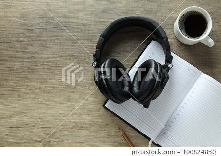 Concept of listening audio, music with headphones 100824830