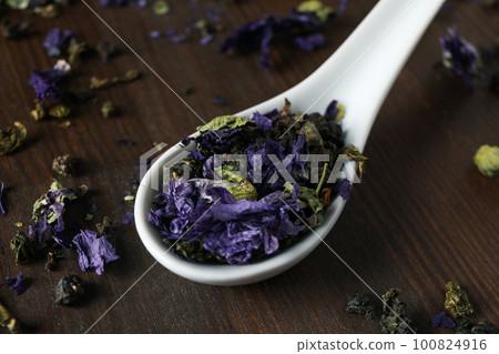 Concept of tasty hot drink, Anchan tea, close up Concept of tasty hot drink, Anchan tea, close up 100824916