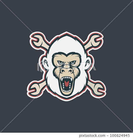 monkey primate roar wildlife forest animal with automotive wrench logo design vector 100824945