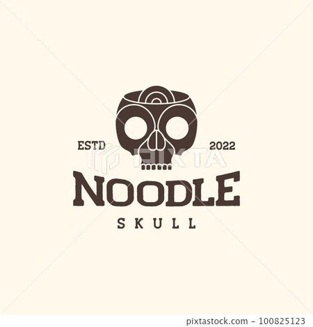 skull bowl noodle spicy food hipster vintage logo design vector 100825123