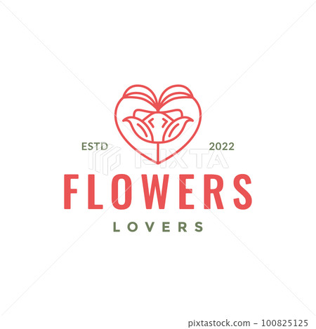 plant garden flowers feminine love heart line minimalist logo design vector 100825125