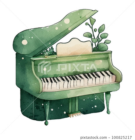 Piano Vibrant Green Watercolor Illustration Clipart illustration for design element, invitation card, sublimation, painting, wall art and more. Piano Vibrant Green Watercolor Illustration Clipart illustration for design element, invitation card, sublimation, painting, wall art and more. 100825217