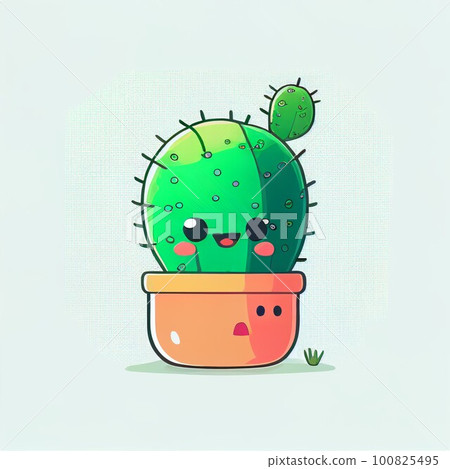 character design cartoon cute cactus on isolated background (Created with Generative AI technology). 100825495