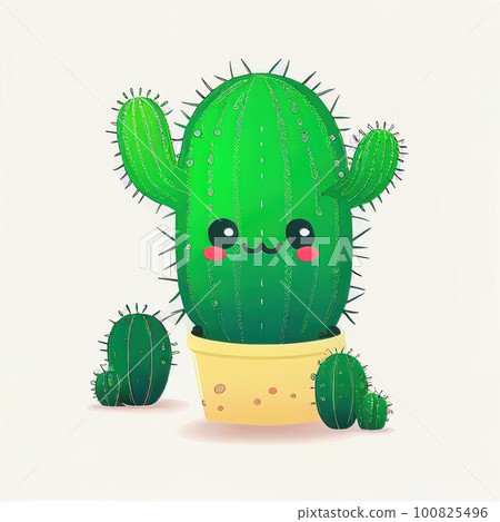 character design cartoon cute cactus on isolated background (Created with Generative AI technology). 100825496