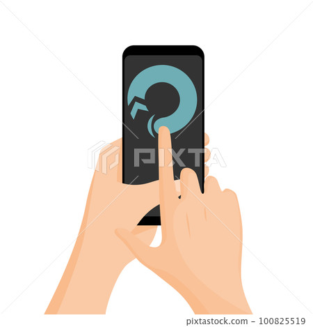 Touch screen hand gestures. Flat colored icon with movement of finger isolated vector illustration. Hand touchscreen gesture. Vector like swipe or slide touch 100825519
