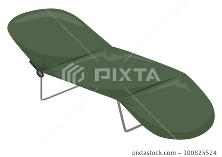 Camping bed. Folding tourist sleep equipment, outdoor travel furniture for rest. Portable recreation accessory, illustration isolated on white background 100825524