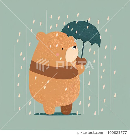 Illustration cute teddy bear standing alone on rainy day Created with Generative AI technology. 100825777