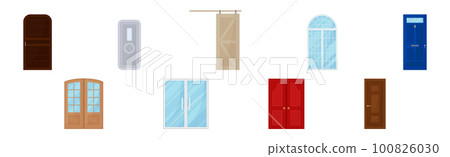 Door as Hinged Movable Barrier Used as Entrance in the Building Vector Set Door as Hinged Movable Barrier Used as Entrance in the Building Vector Set 100826030