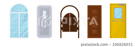 Door as Hinged Movable Barrier Used as Entrance in the Building Vector Set Door as Hinged Movable Barrier Used as Entrance in the Building Vector Set 100826031