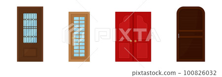 Door as Hinged Movable Barrier Used as Entrance in the Building Vector Set Door as Hinged Movable Barrier Used as Entrance in the Building Vector Set 100826032