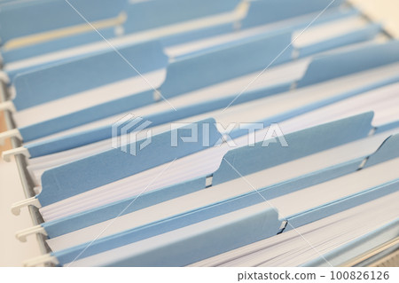 Folders with documents and project papers put in order Folders with documents and project papers put in order 100826126