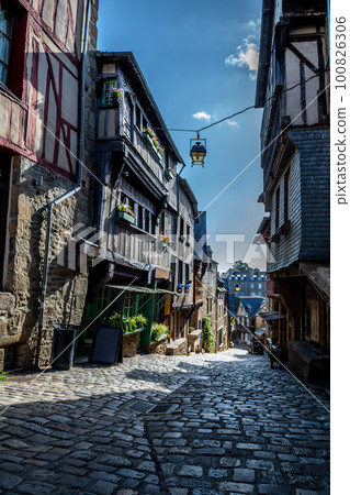 Breton Village Dinan With Narrow Alleys And Half-Timbered Houses In Department Ille et Vilaine In Brittany, France 100826306