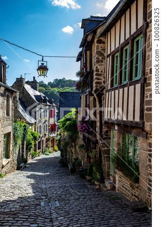 Breton Village Dinan With Narrow Alleys And Half-Timbered Houses In Department Ille et Vilaine In Brittany, France 100826325