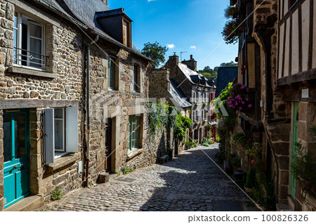 Breton Village Dinan With Narrow Alleys And Half-Timbered Houses In Department Ille et Vilaine In Brittany, France 100826326