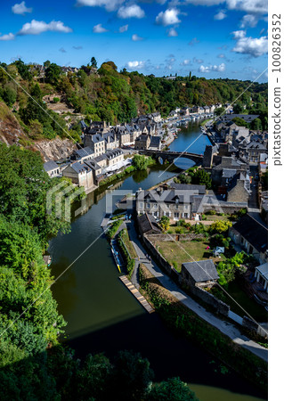 Breton Village Dinan With Half-Timbered Houses And River La Rance In Department Ille et Vilaine In Brittany, France 100826352