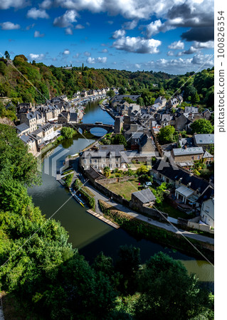 Breton Village Dinan With Half-Timbered Houses And River La Rance In Department Ille et Vilaine In Brittany, France 100826354