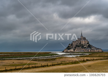 Cathedral At Mont Saint Michel, English Channel, Way of St. James, Route of Santiago de Compostela, Normandy, France Cathedral At Mont Saint Michel, English Channel, Way of St. James, Route of Santiago de Compostela, Normandy, France 100826703