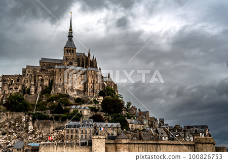 Cathedral At Mont Saint Michel, English Channel, Way of St. James, Route of Santiago de Compostela, Normandy, France Cathedral At Mont Saint Michel, English Channel, Way of St. James, Route of Santiago de Compostela, Normandy, France 100826753