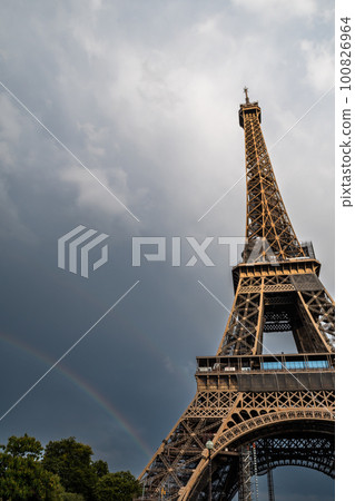 Famous Eiffel Tower (Tour Eiffel) With Rainbow In The Capital Of France Paris Famous Eiffel Tower (Tour Eiffel) With Rainbow In The Capital Of France Paris 100826964