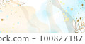 Floral minimal banner pink and blue watercolor background. For use in social networks. Watercolor and golden delicate background. Vector illustration. 100827187