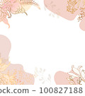 Floral minimal square pink watercolor background. For use in social networks. Watercolor and golden delicate background. Vector illustration. 100827188