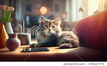 Cat checking his phone 100827376