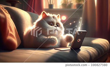 Cat checking his phone 100827380